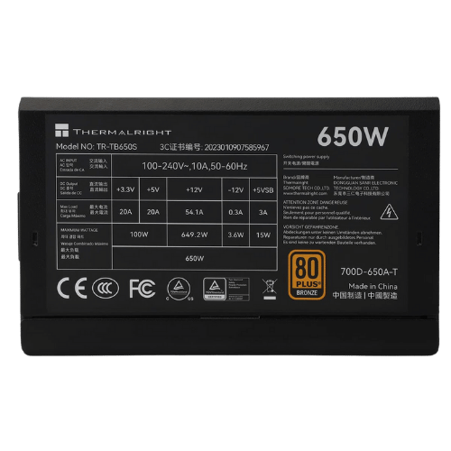 Thermalright TB-650S 650W 80 Plus Bronze Power Supply