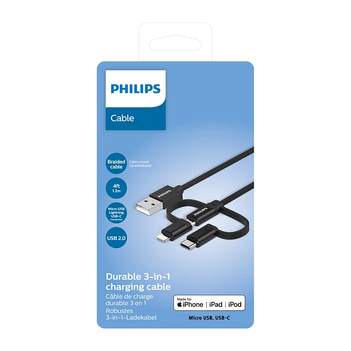 PHILIPS DURABLE 3-in-1 CHARGEABLE CABLE