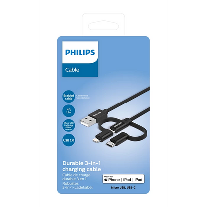 PHILIPS DURABLE 3-in-1 CHARGEABLE CABLE