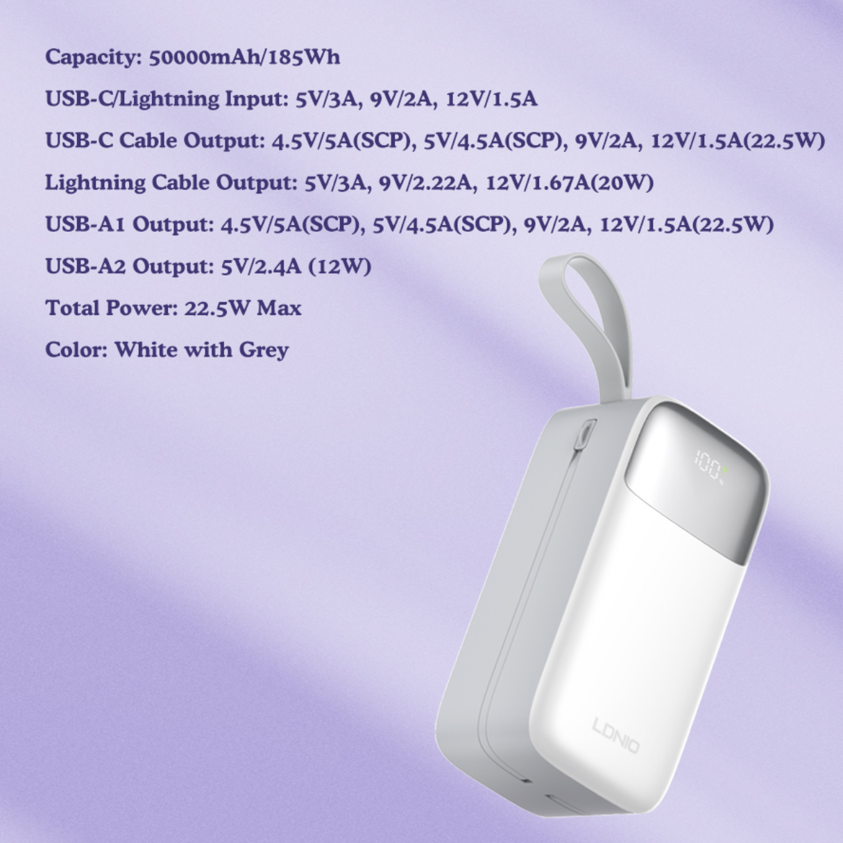 Ldnio PQ50 22.5W Fast Charge 50000MAH Power Bank