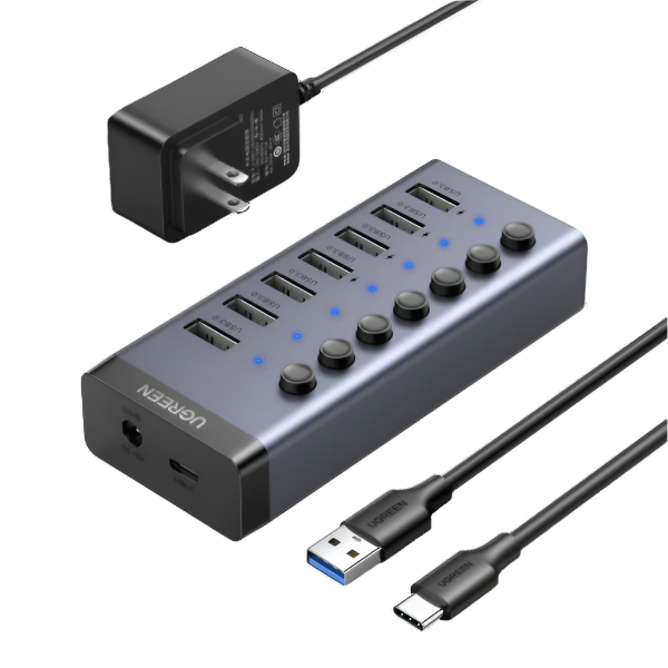 90307 UGREEN USB-C to 7-Port USB-A 3.0 Hub DC 12V EU