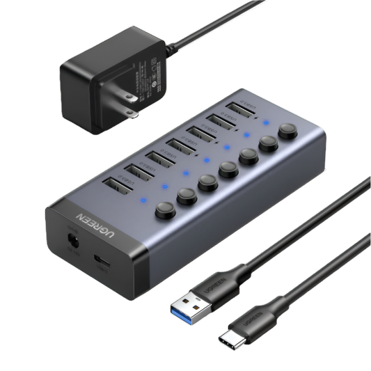 90307 UGREEN USB-C to 7-Port USB-A 3.0 Hub DC 12V EU